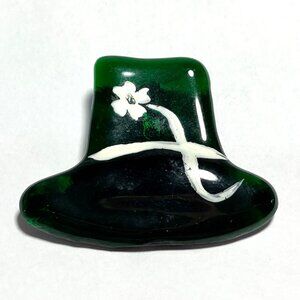 Handmade Green Glass Leprechaun Hat Lapel Pin Brooch St Patricks Day